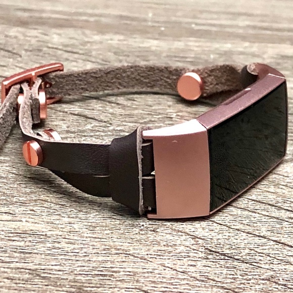 Dark Brown RoseGold Charge 4 Slim Leather Bracelet - Picture 8 of 8